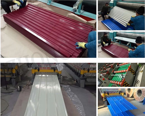 Hojas industriales de cubierta corrugada PPGI con recubrimiento de color RAL y procesamiento de flexión en tarjetas de color de 4 * 8 pies